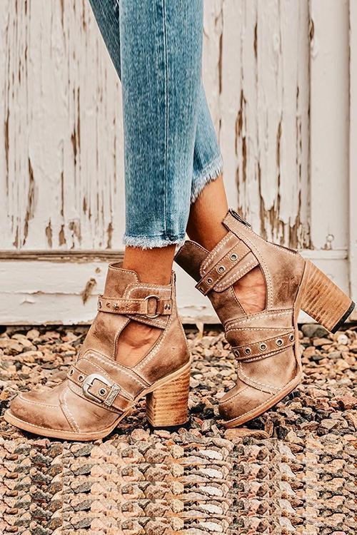 TS | Rustic ankle boot with block heels