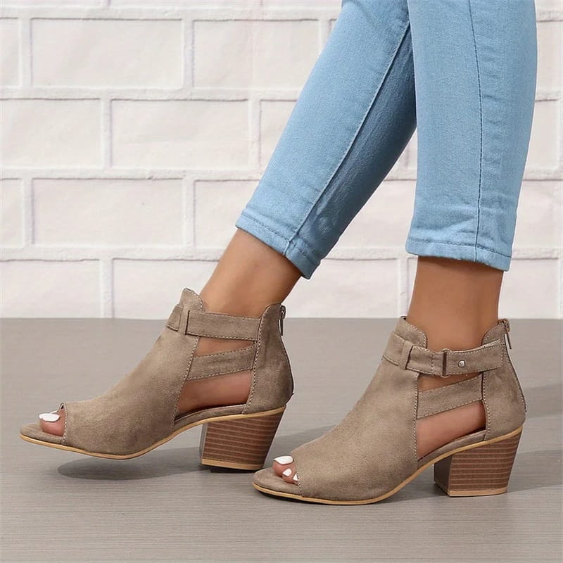 LD | Peep Toe Chunky Heeled Boots