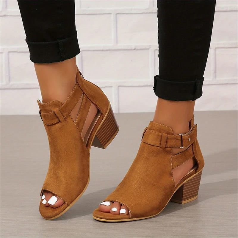 LD | Peep Toe Chunky Heeled Boots