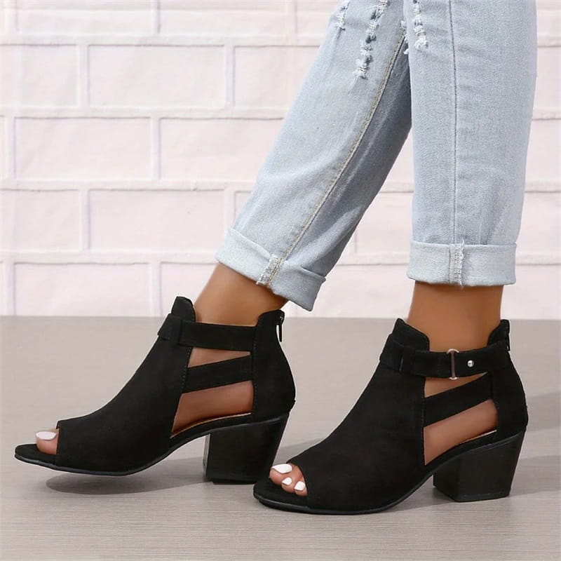 LD | Peep Toe Chunky Heeled Boots