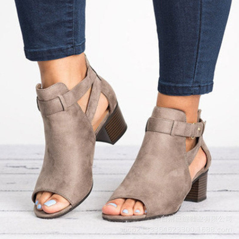 LD | Peep Toe Chunky Heeled Boots