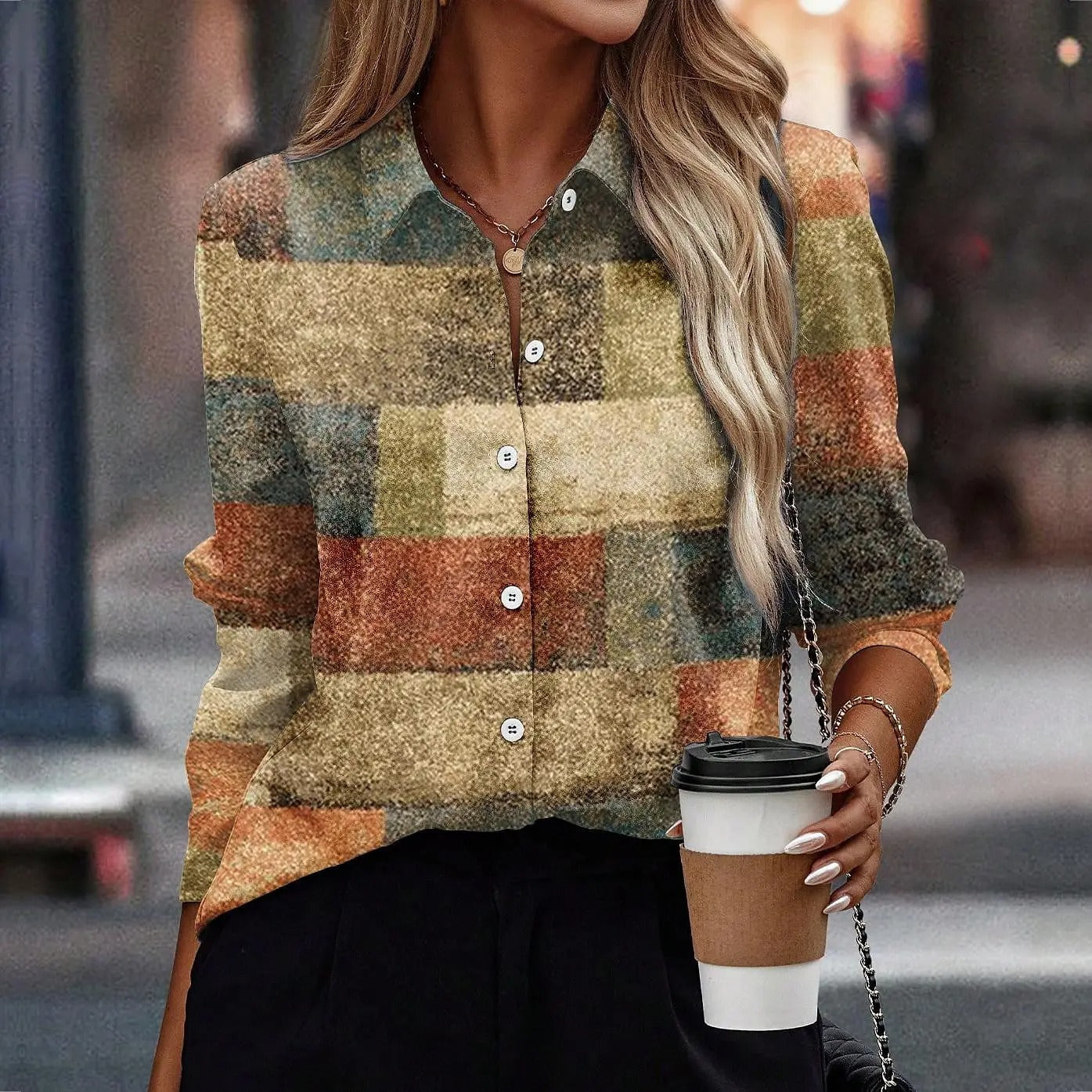 LM | Women's shirt with long sleeves and button placket