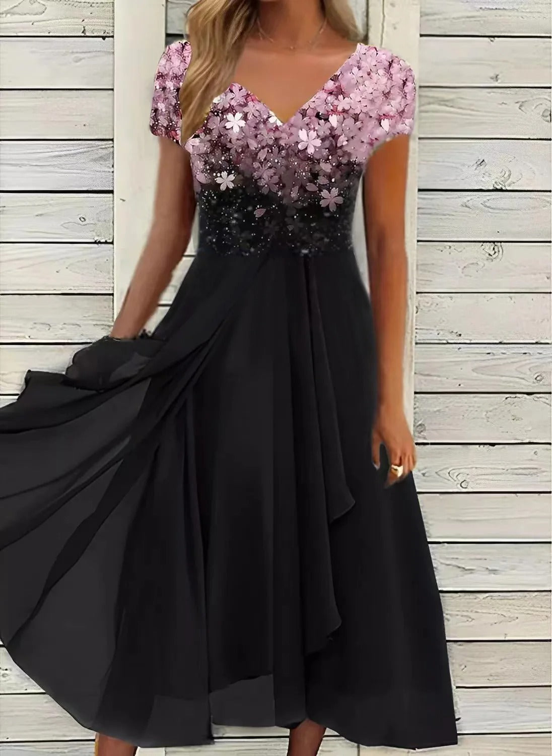 LM | Elegant maxi dress with V-neckline