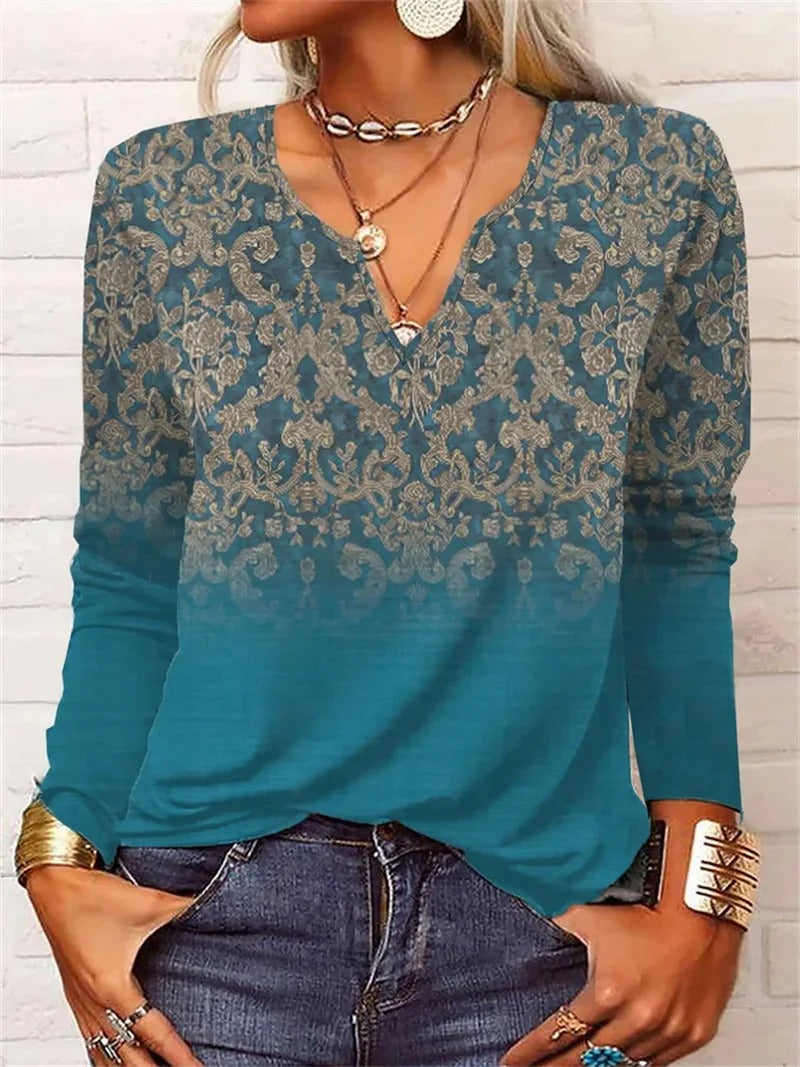 LM | long-sleeved top with boho patchwork print