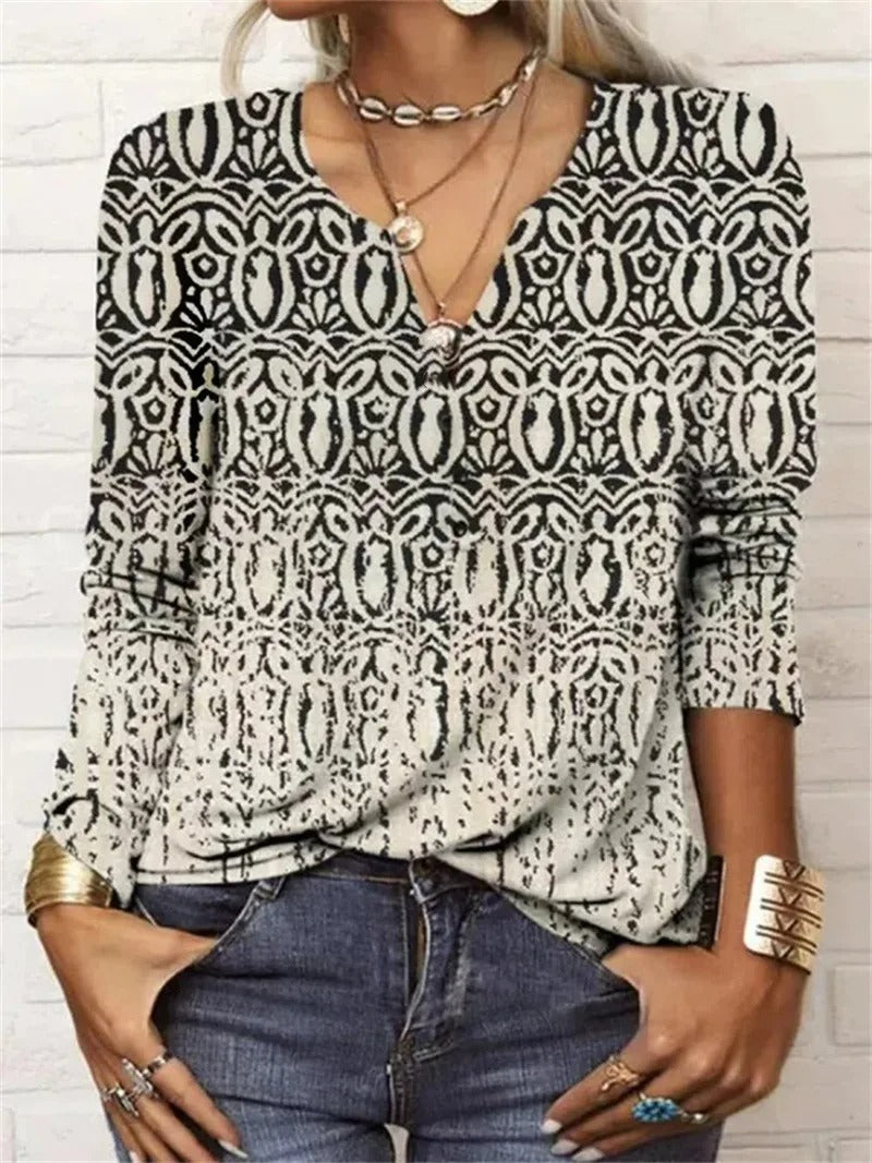 LM | long-sleeved top with boho patchwork print