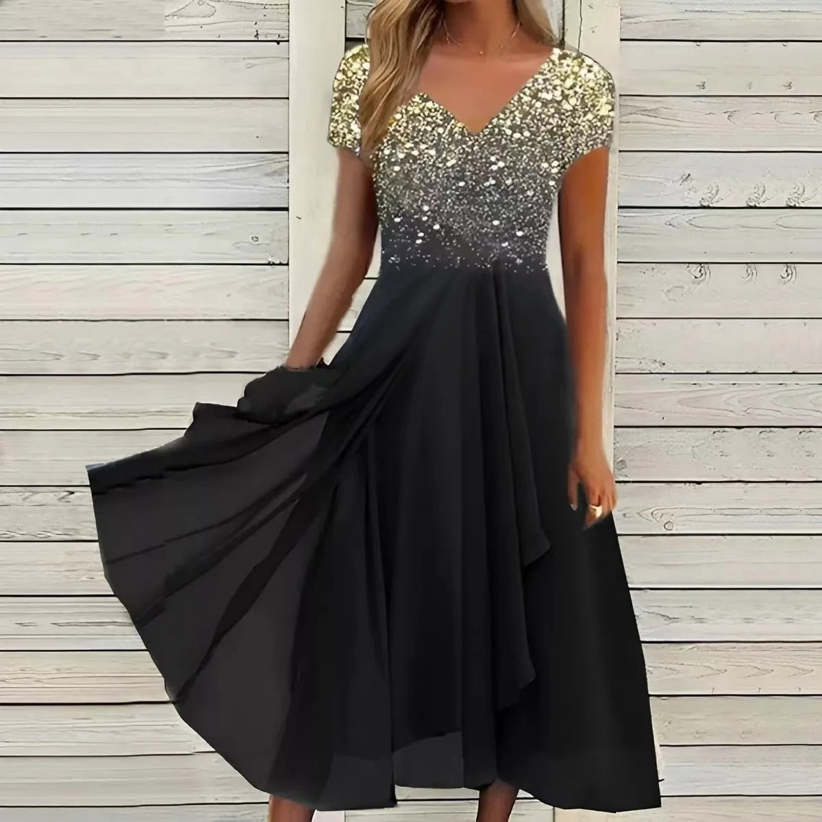 LM | Elegant maxi dress with V-neckline