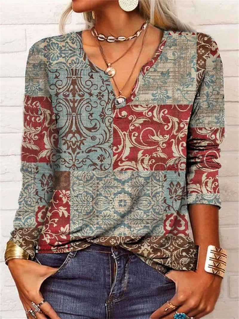 LM | long-sleeved top with boho patchwork print