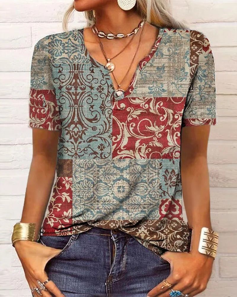 LM | long-sleeved top with boho patchwork print