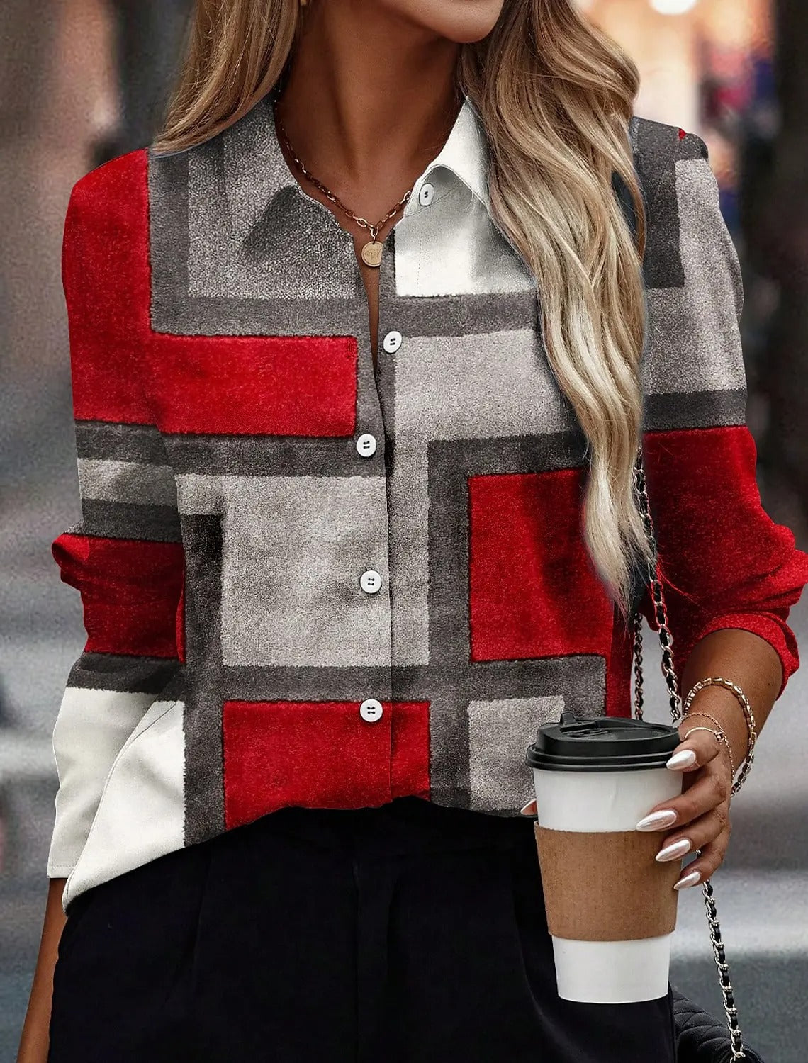 LM | Women's shirt with long sleeves and button placket