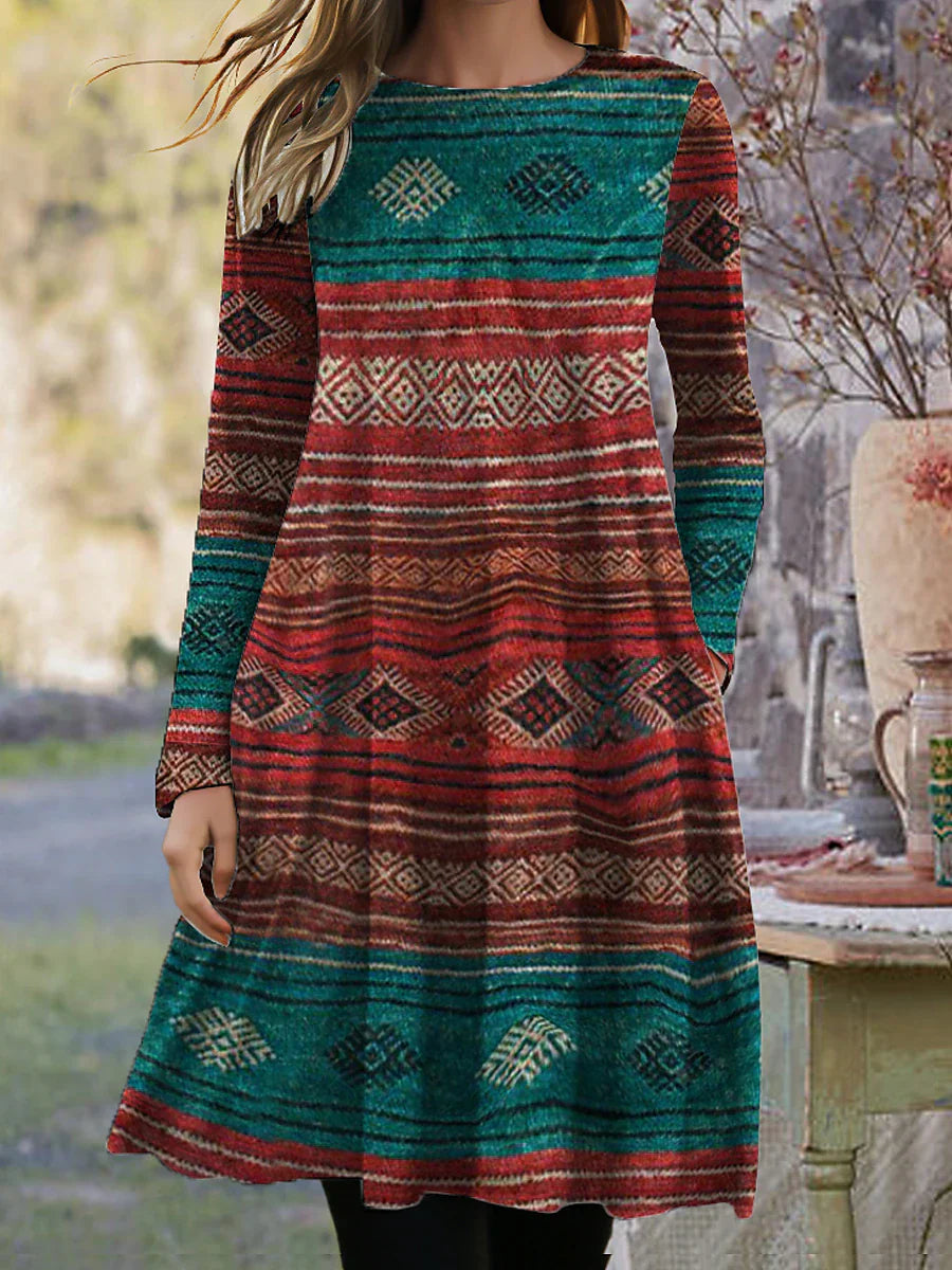 TS | Long-sleeved midi dress with boho print