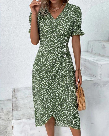 TS | Floral midi dress with wrap and flounce sleeves