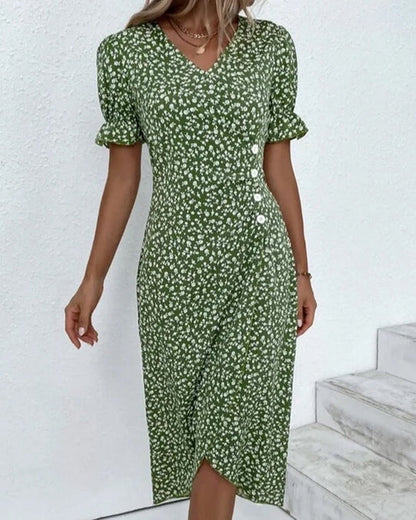 TS | Floral midi dress with wrap and flounce sleeves