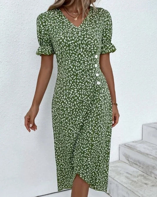TS | Floral midi dress with wrap and flounce sleeves