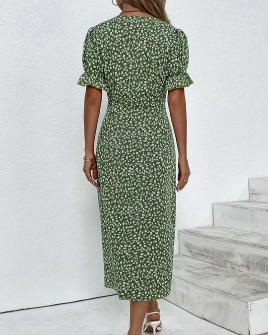 TS | Floral midi dress with wrap and flounce sleeves