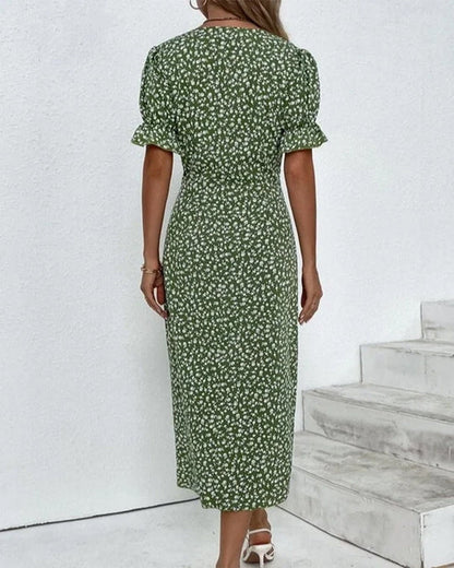 TS | Floral midi dress with wrap and flounce sleeves