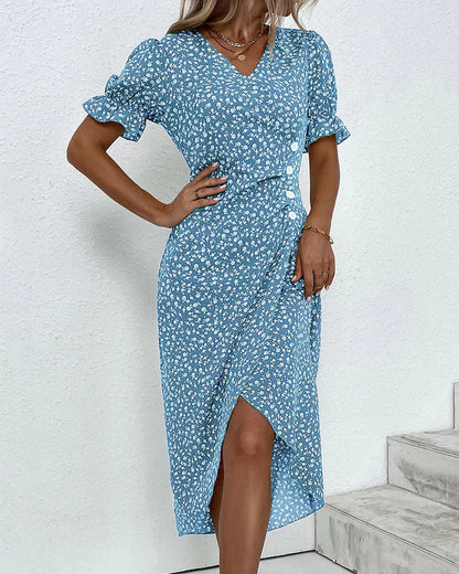 TS | Floral midi dress with wrap and flounce sleeves