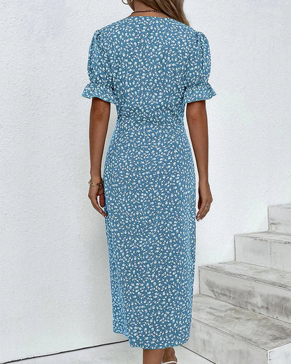 TS | Floral midi dress with wrap and flounce sleeves