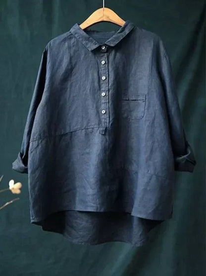 TS | Lapel collar button-down long sleeve shirt with pockets
