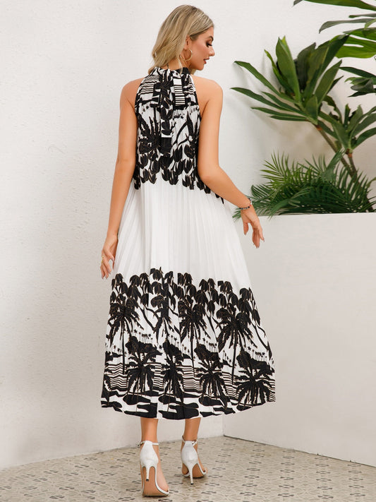 LM | Tied printed sleeveless midi dress