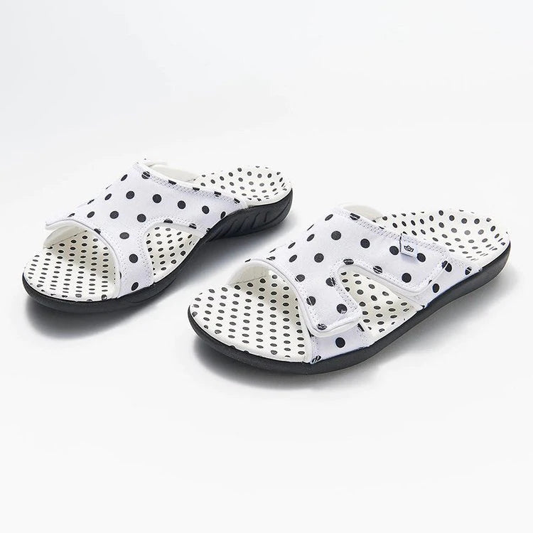 LD | Polka Dot Print Open Toe Hook Loop Flat Sandalen