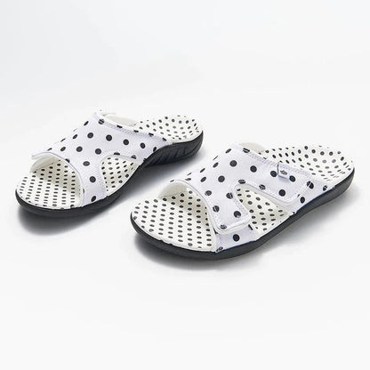 LD | Polka Dot Print Open Toe Hook Loop Flat Sandalen