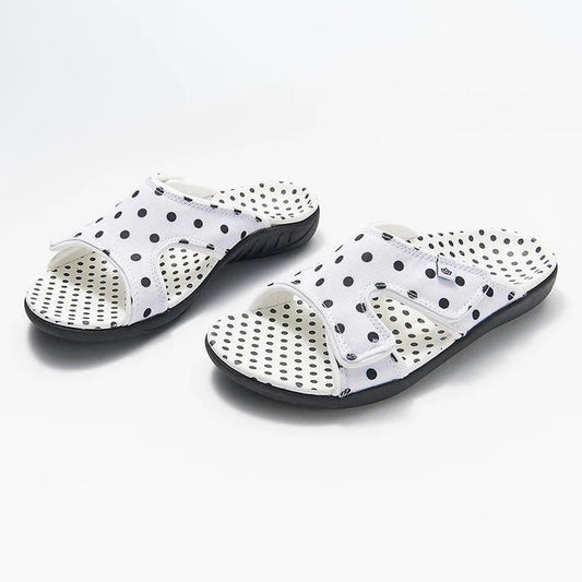 LD | Polka Dot Print Open Toe Hook Loop Flat Sandalen