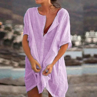 LM | Loose-fitting linen blouse with short sleeves