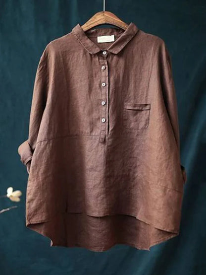 TS | Lapel collar button-down long sleeve shirt with pockets