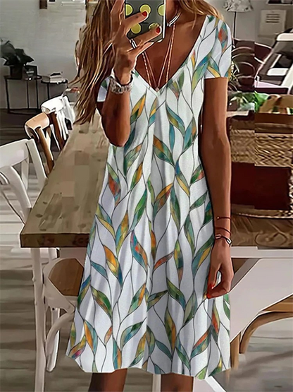 LD Women's Sundress Midi Dress Short Sleeve Floral Print Summer Casual V Neck Loose Dresses Plus Size 2024 Dameskleding Vestidos