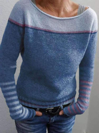 TS | Colorblock knitted sweater with striped sleeves