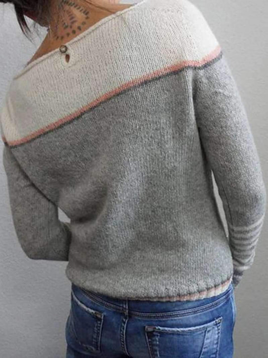 TS | Colorblock knitted sweater with striped sleeves