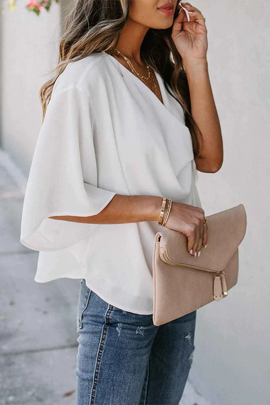 LM Casual solid patchwork V-neck tops