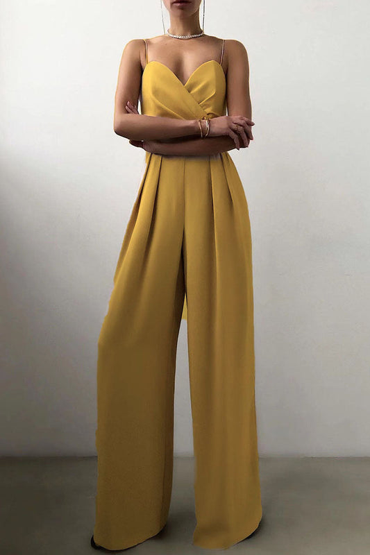 LD | Modieuze jumpsuit met smalle bandjes en wijde broek in een contrasterende stijl