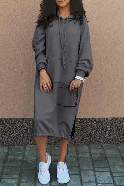 TS | Casual sweatshirt midi dress with hood