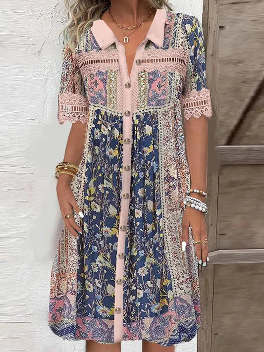 LM | Cute mini dress with short sleeves and print