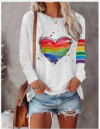 LD | Shirt met lange mouwen en regenbooghartjesprint
