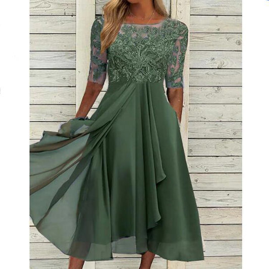TS | Chiffon midi dress with transparent sleeves in midi length
