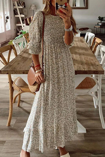TS | Anna - Fashionable street print patchwork dresses with O-neck and A-line