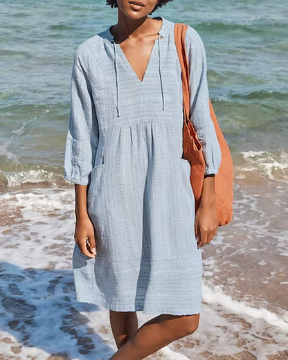 TS | A-line mini dress with V-neck, 3/4-length sleeves and pockets