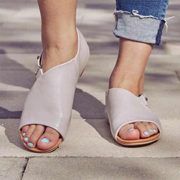 LD | Dames Peep Toe Gesp Flats Sandalen