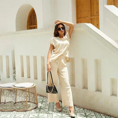 LD | MW - Elegante tweedelige set met wijde broek & T-shirt