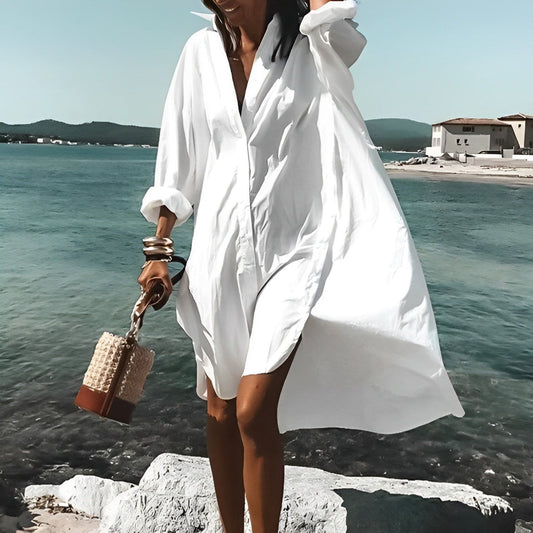 LM | White summer blouse dress