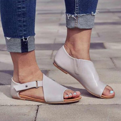 LD | Dames Peep Toe Gesp Flats Sandalen