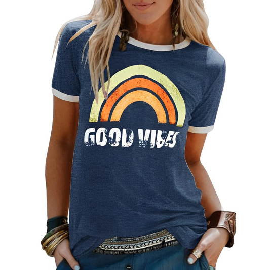 LD | Elegant retro regenboog good vibes t-shirt