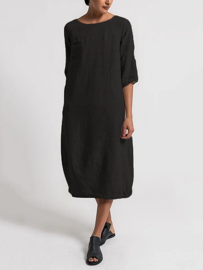 TS | Alice - Casual, plain-colored casual dress with a round neckline and 3/4-length sleeves