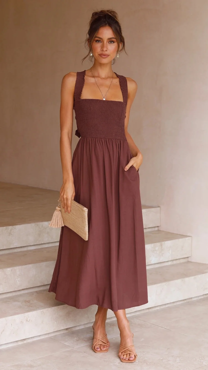 TS | Melanie - Brown, minimalist, sleeveless midi dress