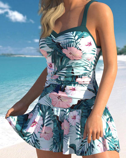 TS | Tropical swimming costume with floral skirt