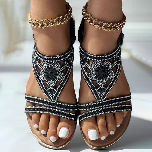 LD | sandalen met bloemen en bergkristallen voor vrouwen