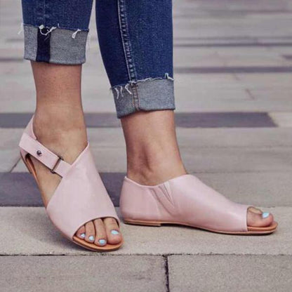 LD | Dames Peep Toe Gesp Flats Sandalen