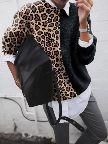 TS | Chic leopard patchwork sweater for women
